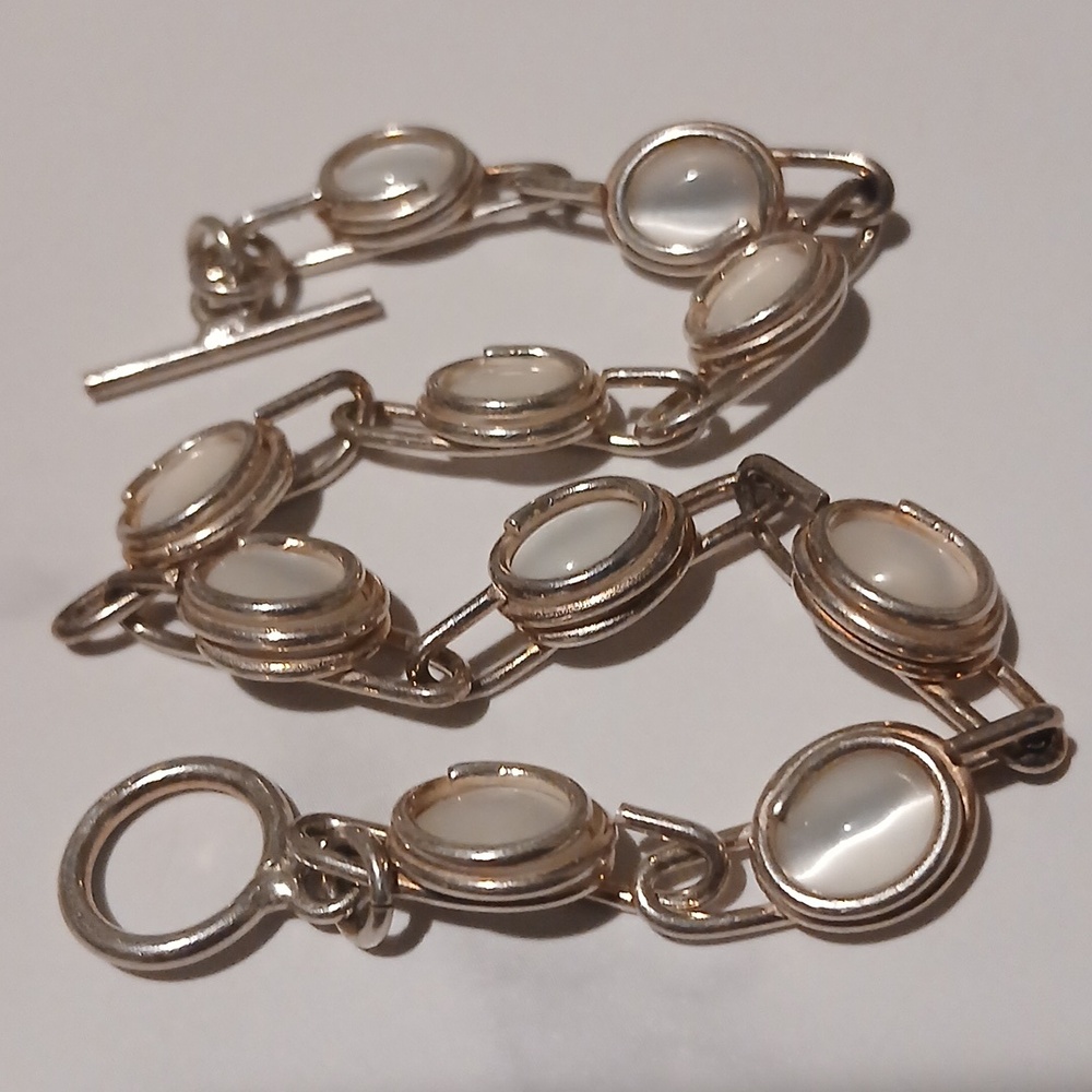 Sterling Silver White Stone Link Bracelet 8" 10 Grams Vintage